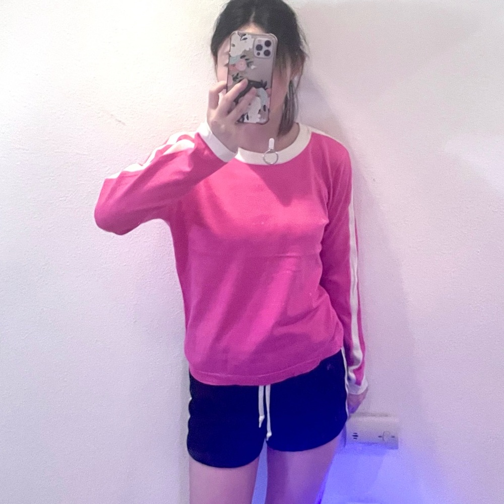 Pink White-Striped Long Sleeve Shirt [Size S] 💖